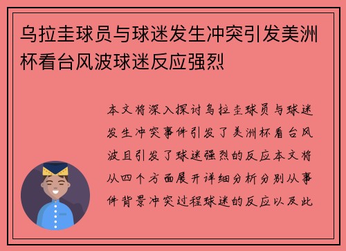 乌拉圭球员与球迷发生冲突引发美洲杯看台风波球迷反应强烈 乌拉圭球员与球迷发生冲突引发美洲杯看台风波球迷反应强烈