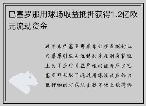 巴塞罗那用球场收益抵押获得1.2亿欧元流动资金
